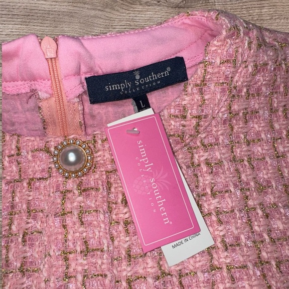 Simply Southern Light Pink Tweed Dress - Size Large - Picture 5 of 8